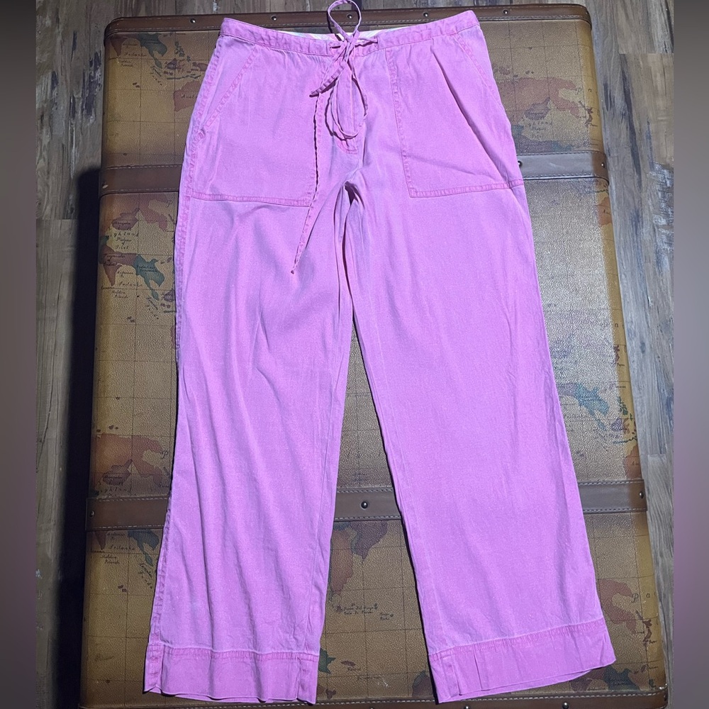 Tyler Boe Pink Linen Lightweight Breathable Women's Ankle Cropped Pants Slacks